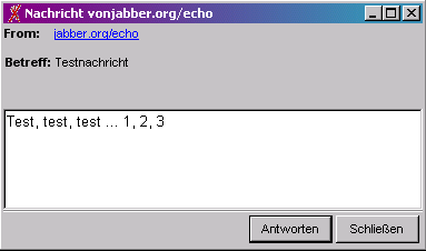 Bildschirmfoto: Echo der Testnachricht