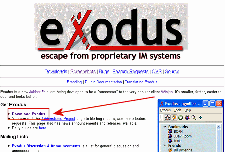 Bildschirmfoto der Exodus Website