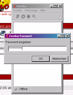 Bildschirmfoto: Passwort-Auswahl
