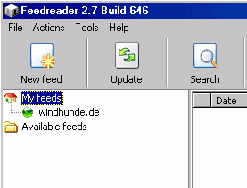 Bildschirmfoto der Liste der abonnierten Feeds in FeedReader