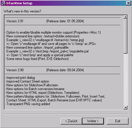 IrfanView zweiter Setup-Dialog