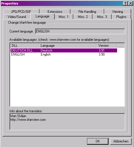 IrfanView Sprache ändern
