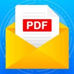 Envelope with PDF file. Laptop and email with PDF document attachment. Vector illustration.
